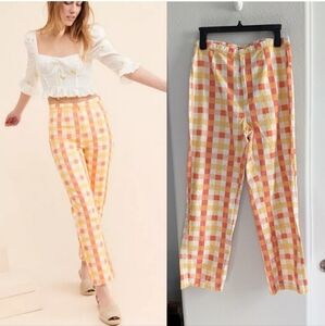 FREE PEOPLE She's All That High Rise Plaid Orange / Yellow Women's Pants Size 6